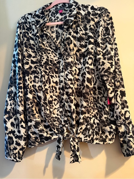 Vince Camuto Tops - Vince Camuto Black and White Leopard Tie-Front Blouse
